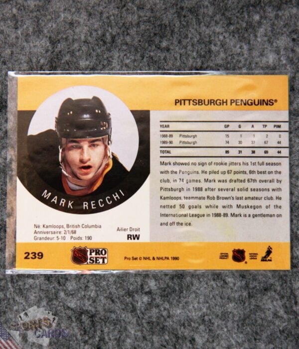 Alternative view of 1990-91 Mark Recchi #239 Pro Set Auto