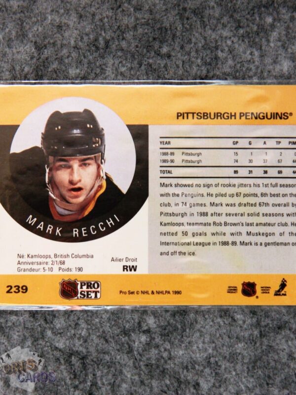 Alternative view of 1990-91 Mark Recchi #239 Pro Set Auto