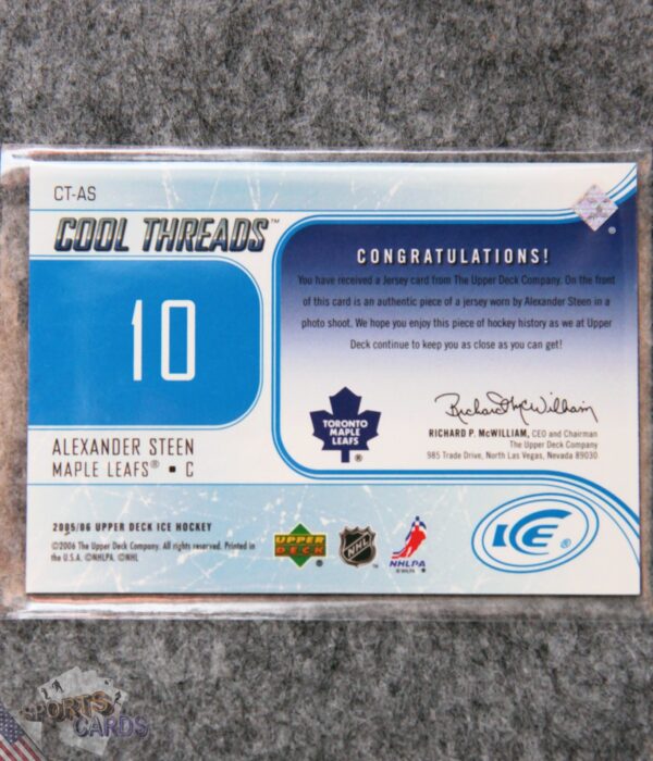 Alternative view of 2005-06 Alexander Steen #CT-AS Upper Deck Ice Cool Threads RC