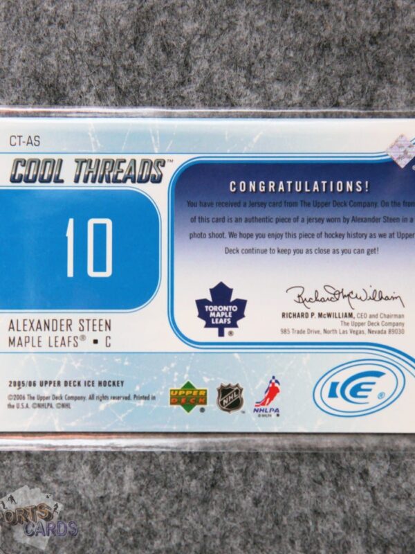 Alternative view of 2005-06 Alexander Steen #CT-AS Upper Deck Ice Cool Threads RC