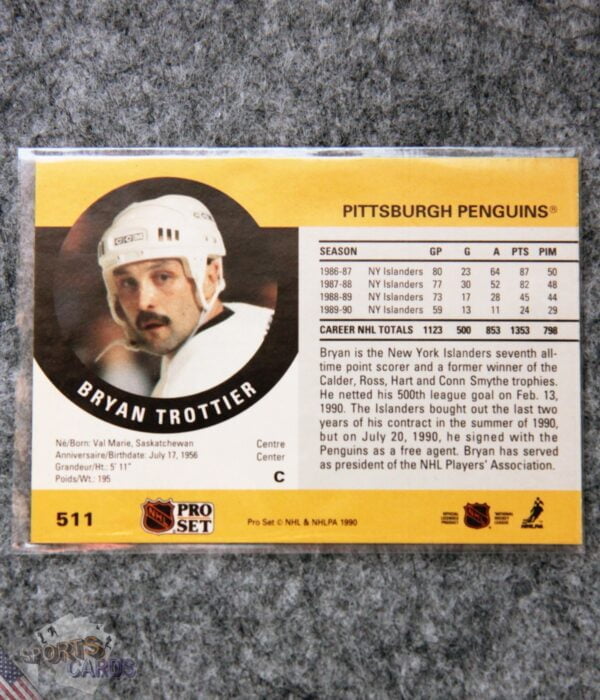 Alternative view of 1990-91 Bryan Trottier #511 Pro Set Auto