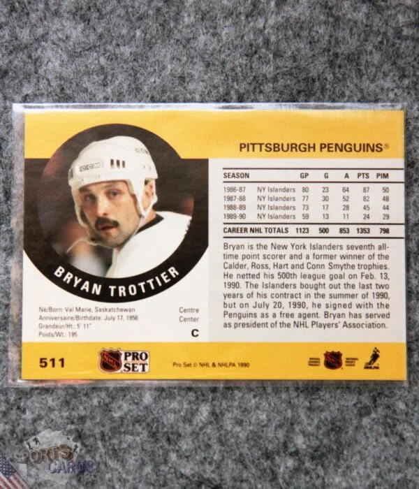 1990-91 Bryan Trottier #511 Pro Set Auto-back