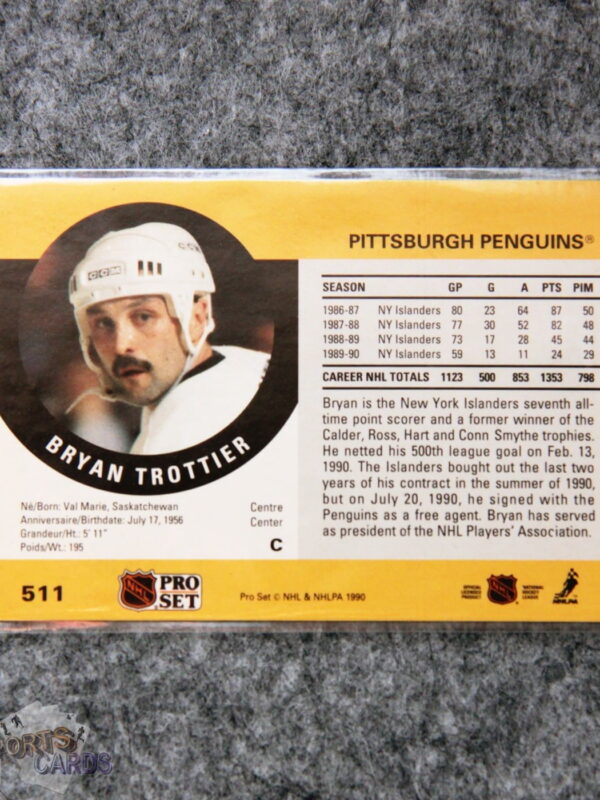 Alternative view of 1990-91 Bryan Trottier #511 Pro Set Auto
