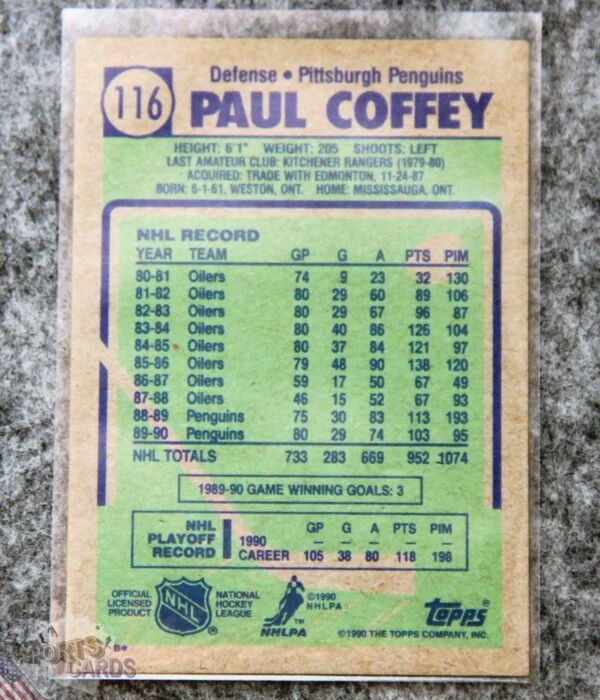 1990-91 Paul Coffey #116 Pro Set Auto-back