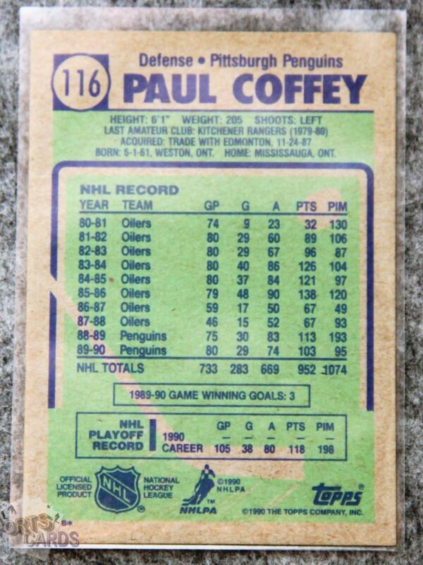 Alternative view of 1990-91 Paul Coffey #116 Pro Set Auto