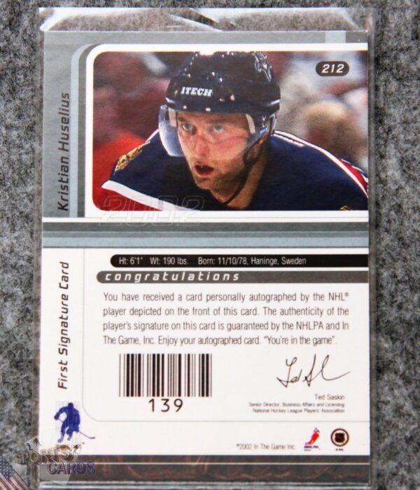 Alternative view of 2002-03 Kristian Huselius #212 ITG Signature Series Auto