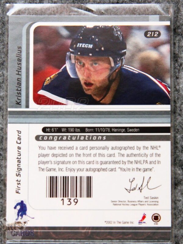 Alternative view of 2002-03 Kristian Huselius #212 ITG Signature Series Auto