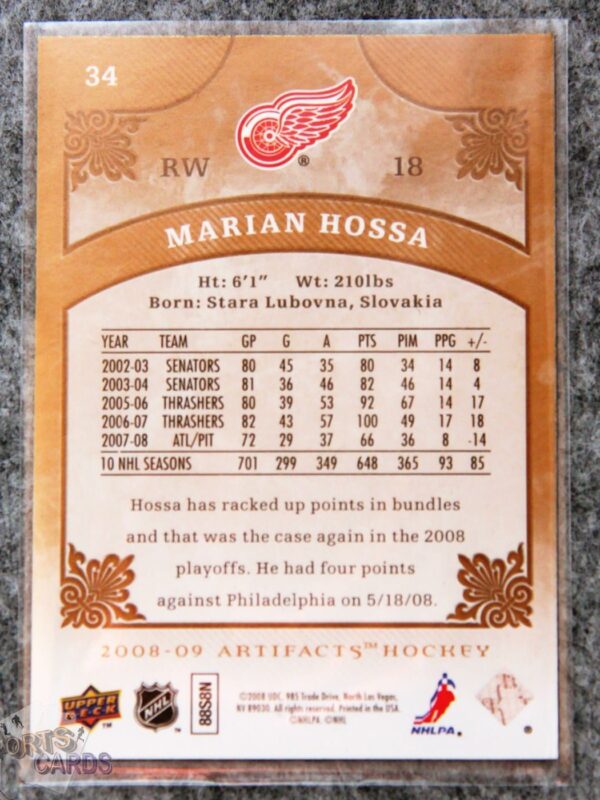 Alternative view of 2008-09 Marian Hossa #34 Upper Deck Artifacts