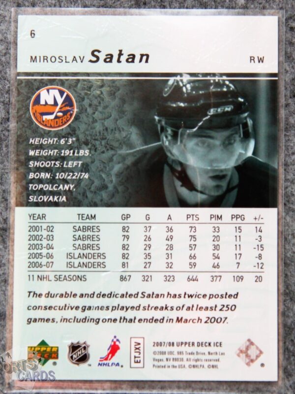 2007-08 Miroslav Satan #6 Upper Deck Ice-back