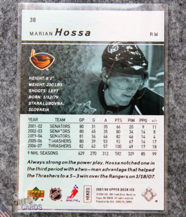 2007-08 Marian Hossa #38 Upper Deck Ice-back