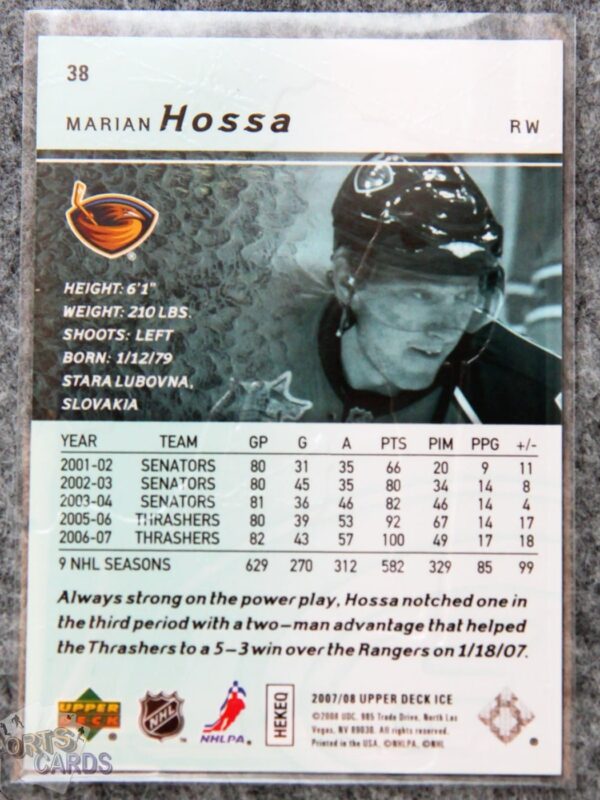 Alternative view of 2007-08 Marian Hossa #38 Upper Deck Ice