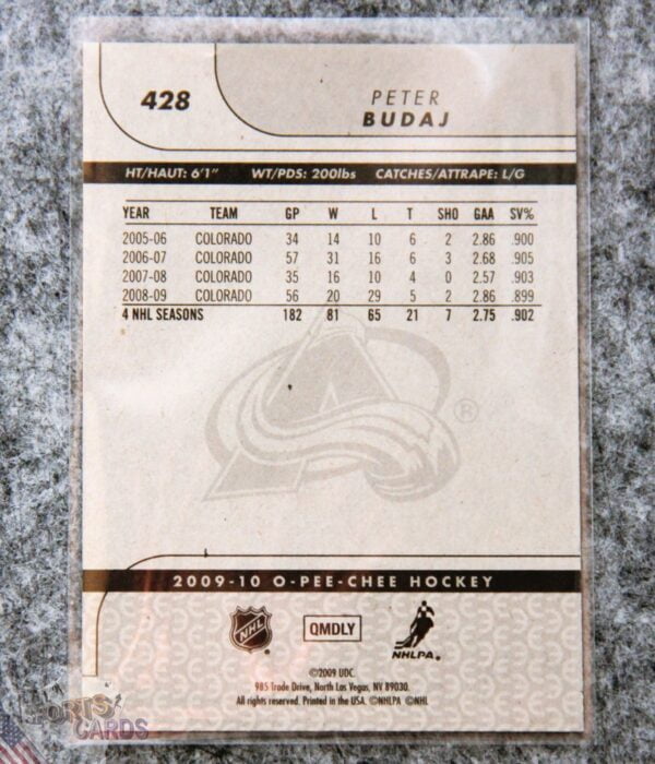 2009-10 Peter Budaj #428 Upper Deck O-Pee-Chee-back