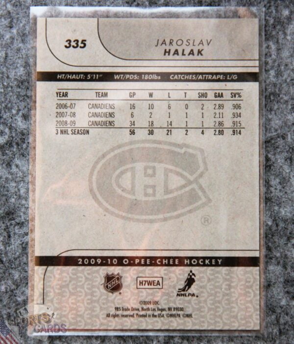 Alternative view of 2009-10 Jaroslav Halak #335 Upper Deck O-Pee-Chee