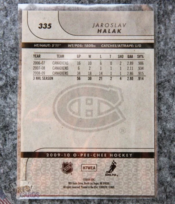 2009-10 Jaroslav Halak #335 Upper Deck O-Pee-Chee-back