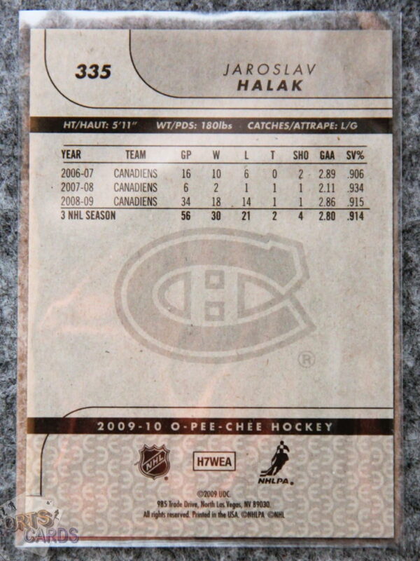 2009-10 Jaroslav Halak #335 Upper Deck O-Pee-Chee-back