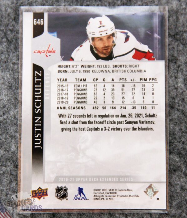 2020-21 Justin Schultz #646 Upper Deck Extended Series-back