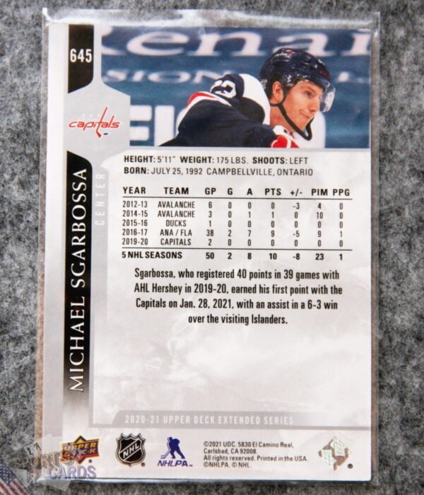 Alternative view of 2020-21 Michael Sgarbossa #645 Upper Deck Extended Series
