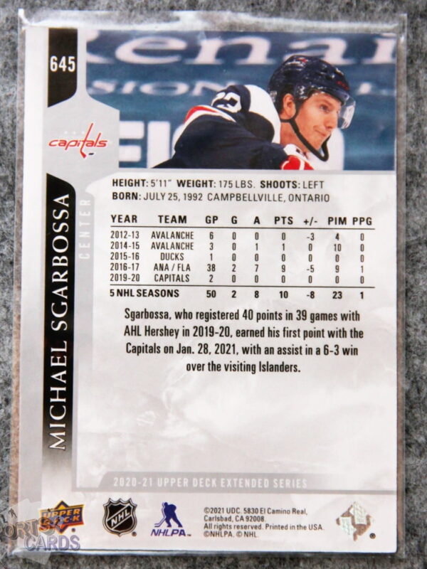 2020-21 Michael SGarbossa #645 Upper Deck Extended Series-back