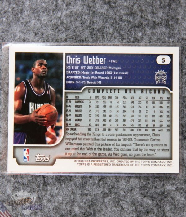 Alternative view of 1999-00 Chris Webber #5 Topps NBA Tipoff