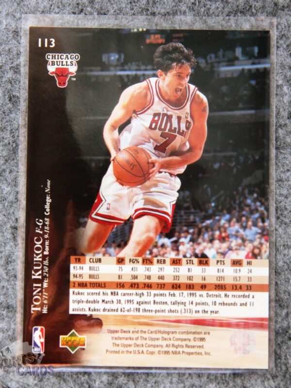 Alternative view of 1995-96 Toni Kukoc #113 Upper Deck