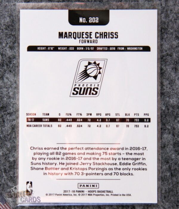 Alternative view of 2017-18 Marquese Chriss #202 Panini NBA Hoops Green /99
