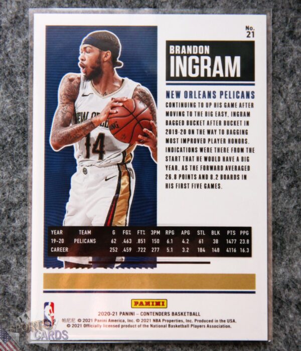 Alternative view of 2020-21 Brandon Ingram #21 Panini Contenders Playoff Ticket /249