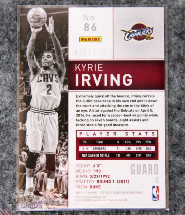 Alternative view of 2014-15 Kyrie Irving #86 Panini Totally Certified Blue Parallel /149