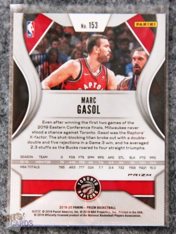 2019-20 Marc Gasol #153 Panini Prizm Ruby Wave Prizm-back
