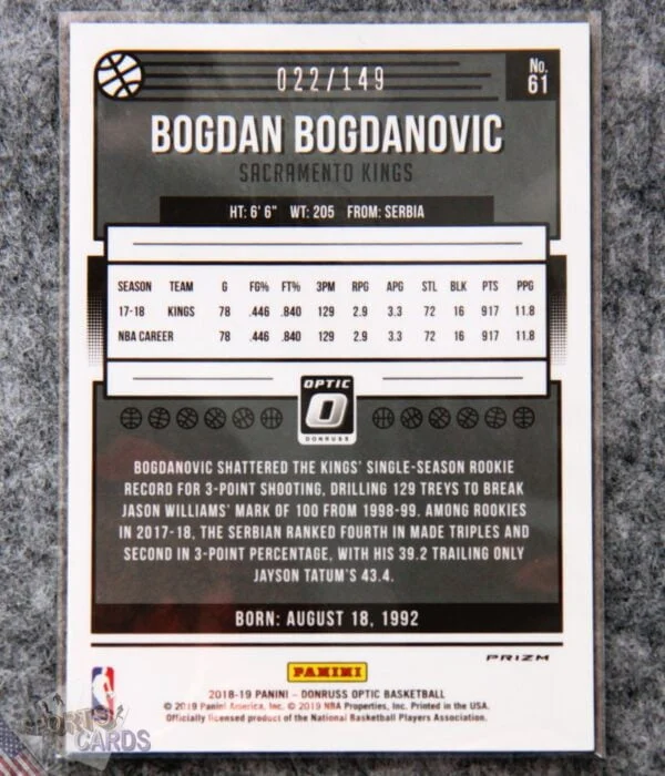 2019-20 Bogdan Bogdanovic #61 Panini Donruss Optic Lime Green Prizm /149-back
