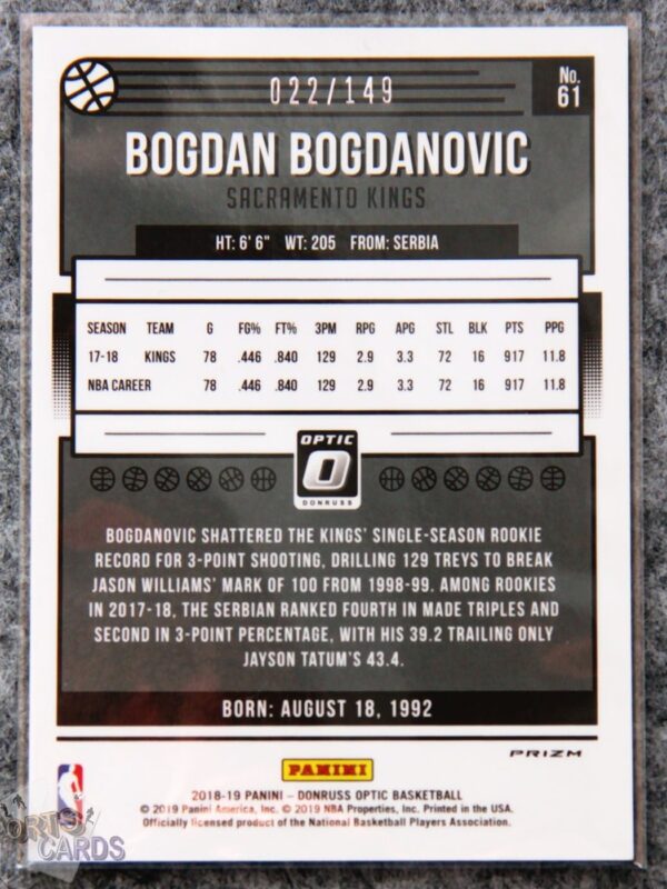 2019-20 Bogdan Bogdanovic #61 Panini Donruss Optic Lime Green Prizm /149-back