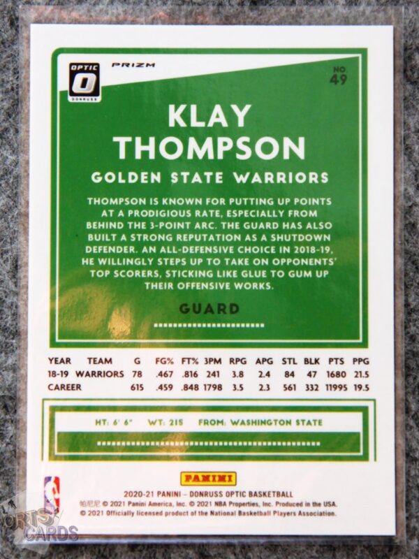 2020-21 Klay Thompson #49 Panini Donruss Optic Silver Holo Prizm-back