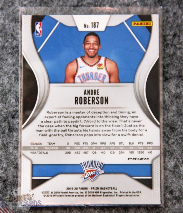 Alternative view of 2019-20 Andre Roberson #187 Panini Prizm Orange Cracked Ice Prizm