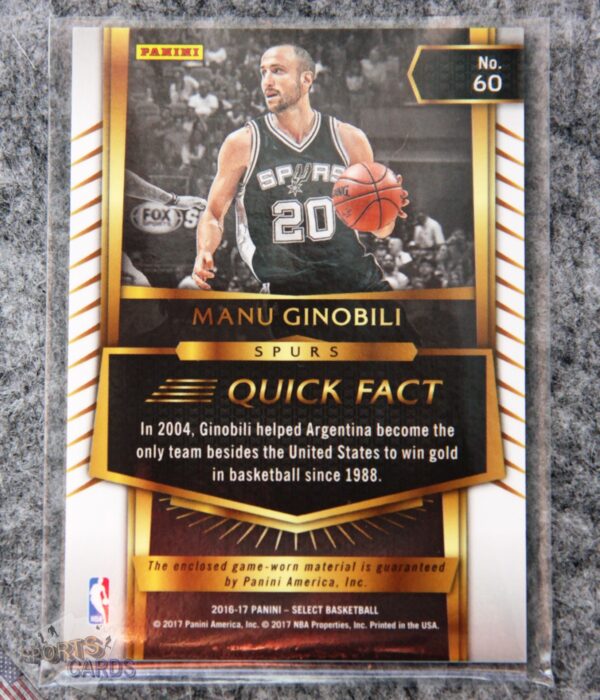 Alternative view of 2016-17 Manu Ginobili #60 Panini Select Select Swatches