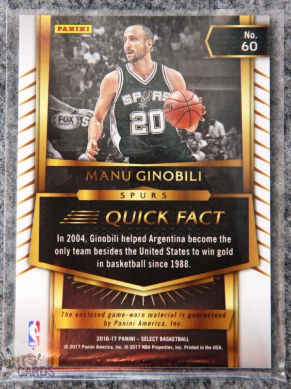 Alternative view of 2016-17 Manu Ginobili #60 Panini Select Select Swatches