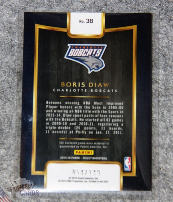Alternative view of 2016-17 Boris Diaw #38 Panini Select Throwback Memorabilia /149