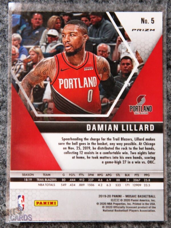 2019-20 Damian Lillard #5 Panini Mosaic Pink Camo Prizm-back