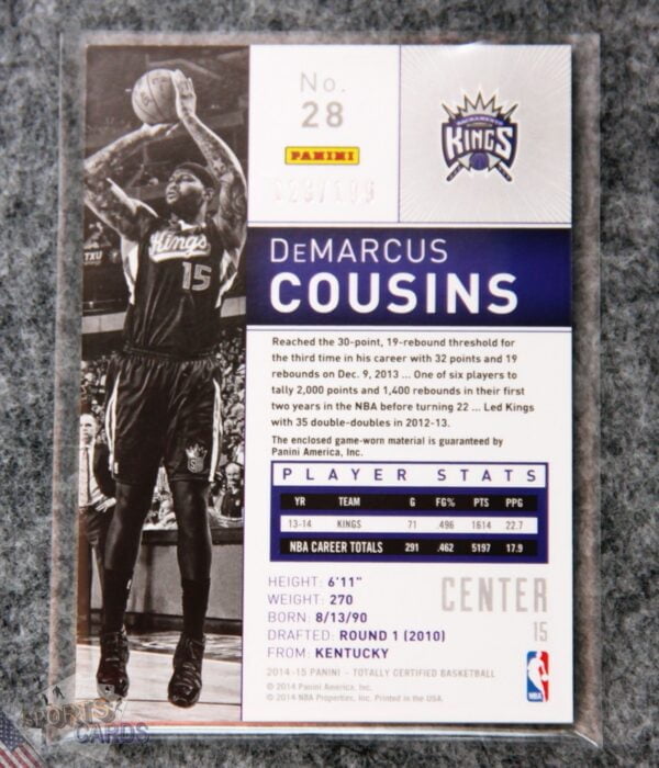 Alternative view of 2014-15 DeMarcus Cousins #28 Panini Totally Certified Jerseys Blue Parallel /199