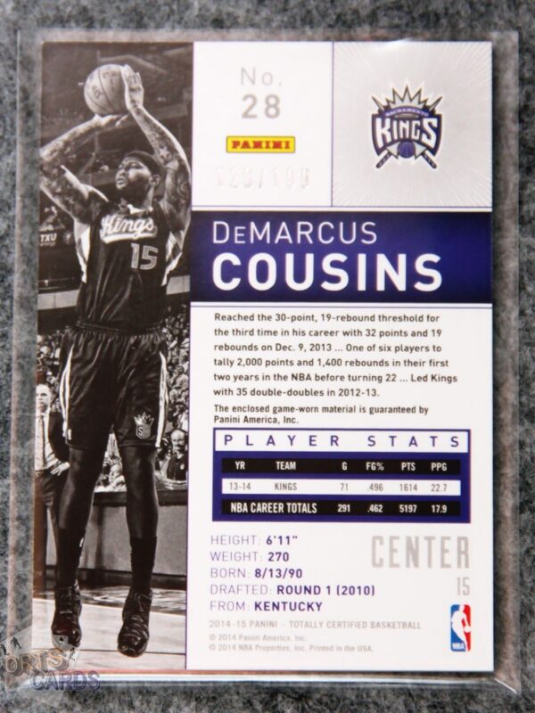 2014-15 DeMarcus Cousins #28 Panini Totally Certified Jerseys Blue Parallel /199-back