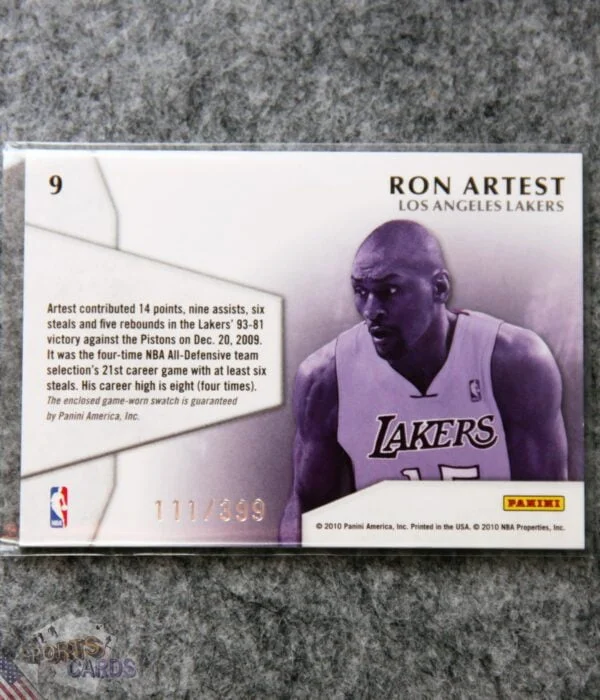 2010-11 Ron Artest #9 Panini Century Collection Materials / 399-back
