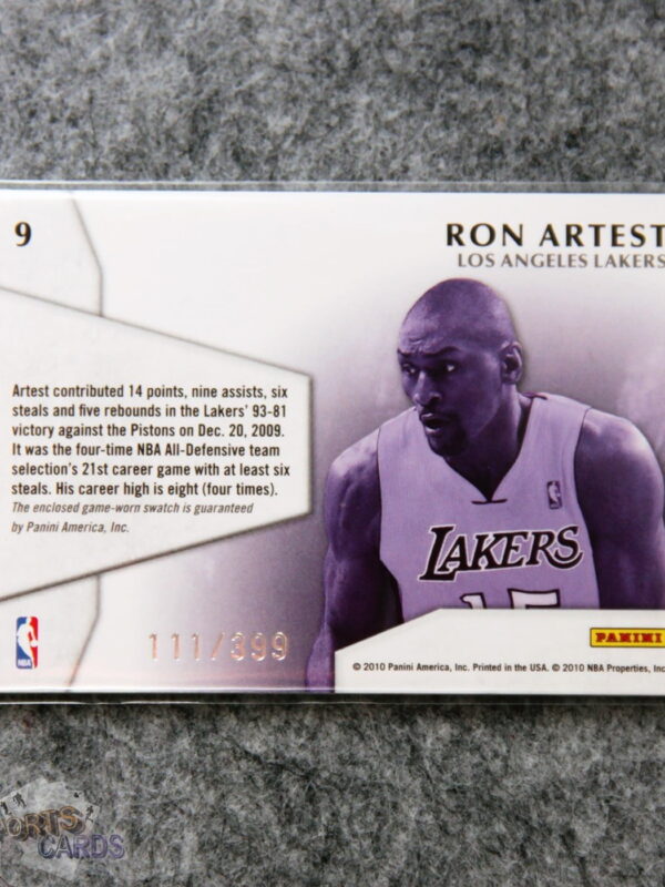 2010-11 Ron Artest #9 Panini Century Collection Materials / 399-back