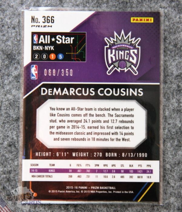 Alternative view of 2015-16 DeMarcus Cousins #366 Panini Prizm All-Star Team Ruby Wave Prizm /350