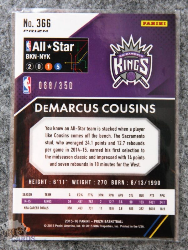 2015-16 DeMarcus Cousins #366 Panini Prizm All-Star Team Ruby Wave Prizm /350-back