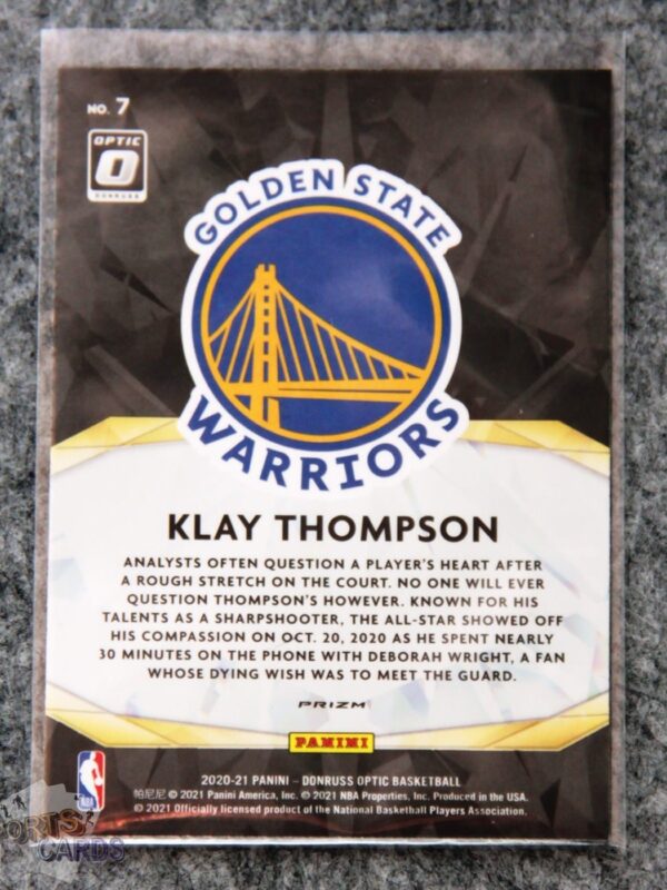 2020-21 Klay Thompson #7 Panini Donruss Optic Winner Stays Holo Prizm-back
