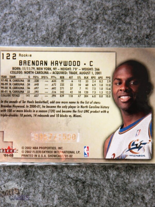 2001-02 Brendan Haywood #122 Fleer Showcase Rookie /1500-back
