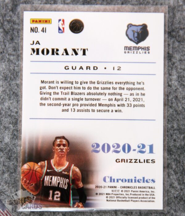 Alternative view of 2020-21 Ja Morant #41 Panini Chronicles