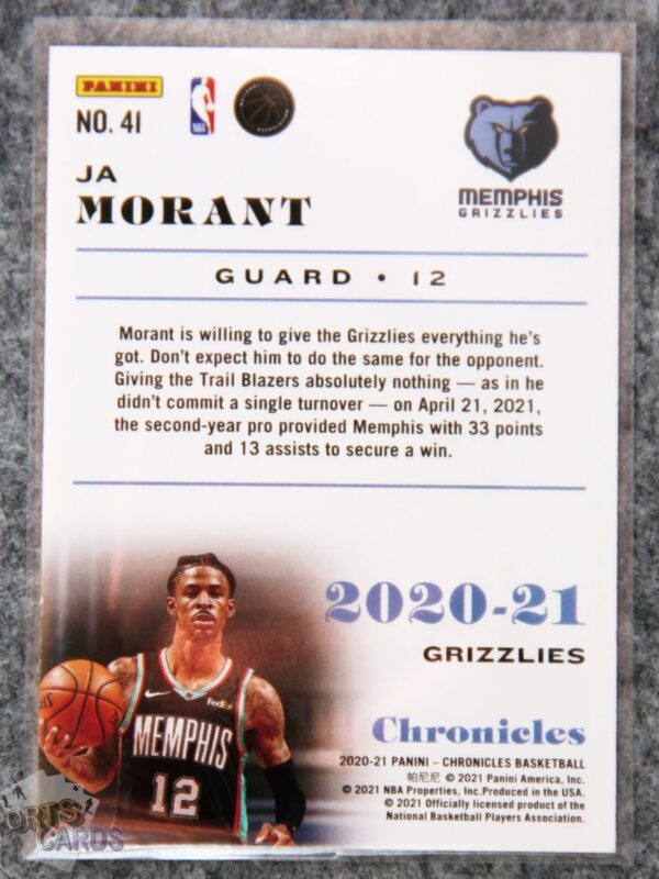2020-21 Ja Morant #41 Panini Chronicles-back