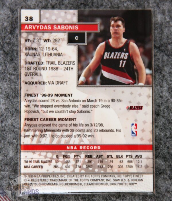 1999-00 Arvydas Sabonis #38 Topps Finest-back