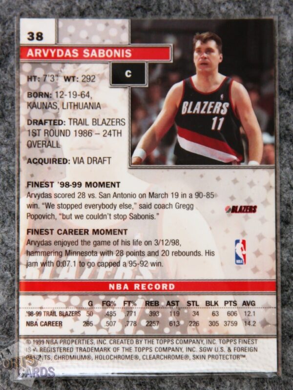 Alternative view of 1999-00 Arvydas Sabonis #38 Topps Finest