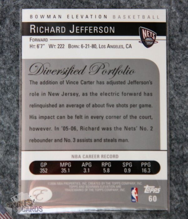 Alternative view of 2006-07 Richard Jefferson #60 Topps Bowman Elevation