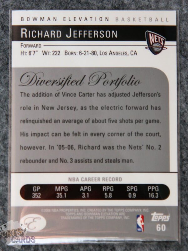 2006-07 Richard Jefferson #60 Topps Bowman Elevation-back